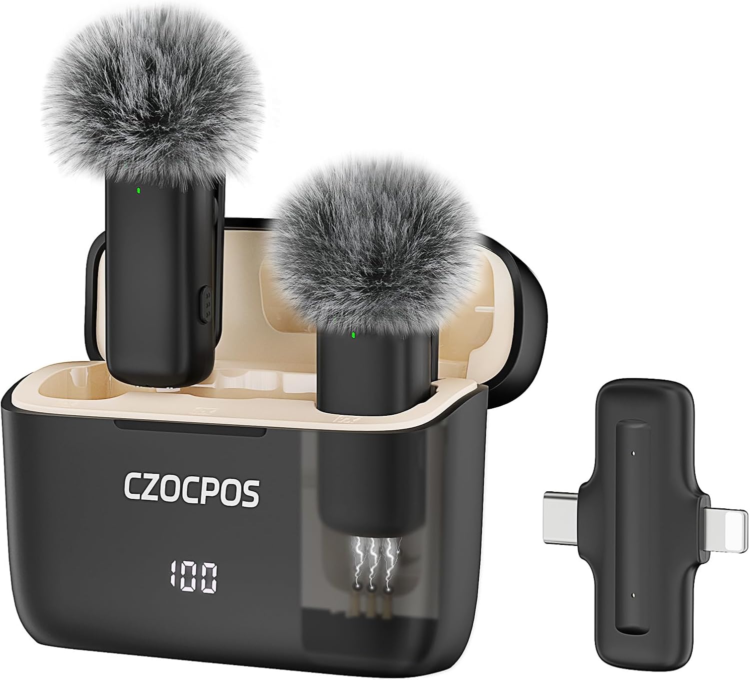 Detalle de CZOCPOS mic-001 Wireless Lavalier Microphone, Dual Mics, 36-Hour Battery