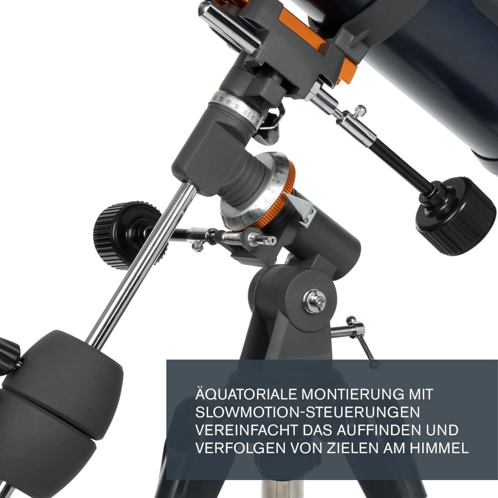 Detalle de Celestron AstroMaster 130EQ Motor Drive Newton-Reflektor (31051) – mit Motorantrieb und Zubehör