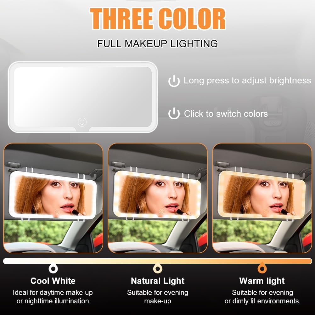 Thumbnail 4 de Adiwo Specchio cosmetico a LED ricaricabile per auto con touch screen e 3 modalità luce