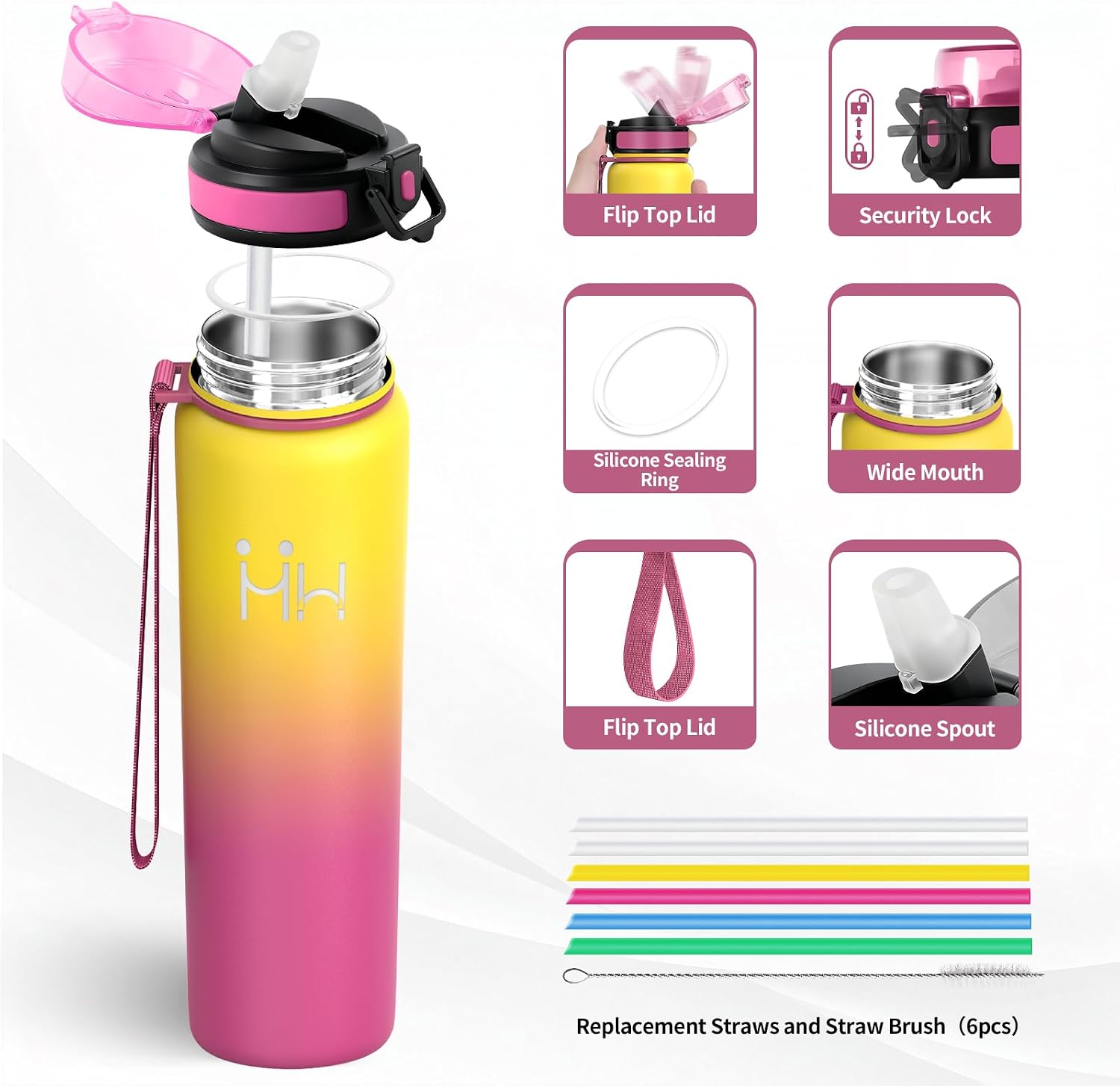 Thumbnail 1 de JAPORIA Gourde Sport isotherme 1 L en acier inoxydable avec paille (sans BPA) – anti-fuite
