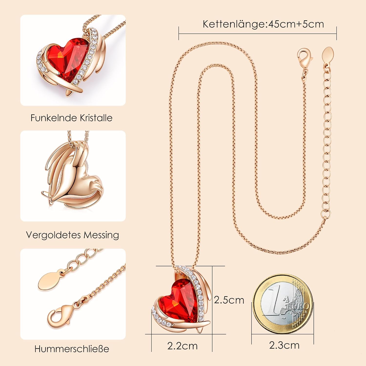 Thumbnail 2 de CDE Collana Delle Donna Cuore in Oro Rosa con Cristallo a Cuore — regalo elegante e versatile