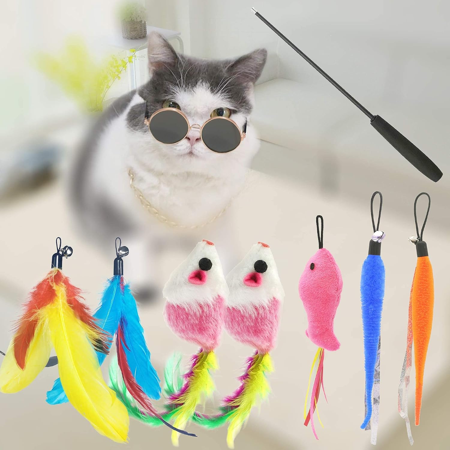 Detalle 2 de ZPH Interactive Cat Wand Toy Set with Retractable Wands and Teaser Refills
