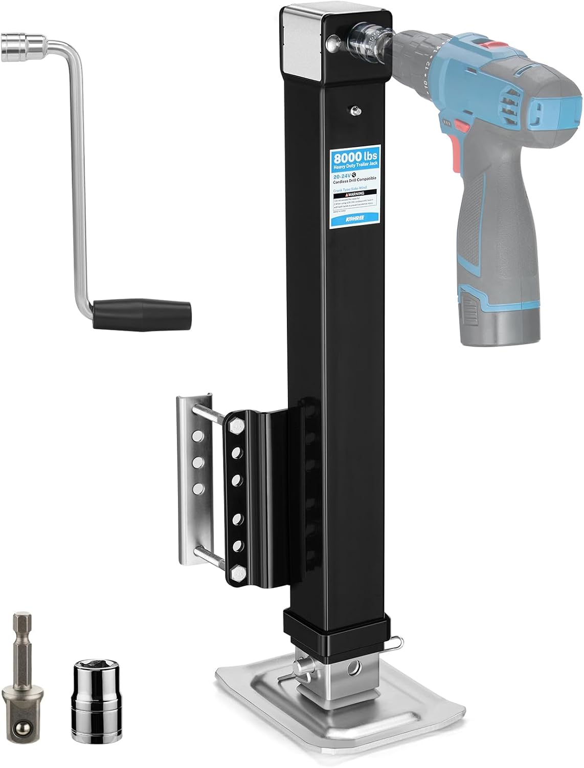 Detalle de Kohree 8000 lbs Trailer Jack Heavy Duty — Bolt-On, 20-24V Electric Drill-Operated with Drop Leg and Handle