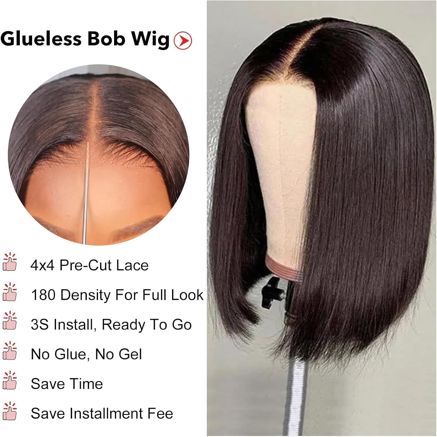 Detalle 2 de Perruque bob lace glueless 12 pouces