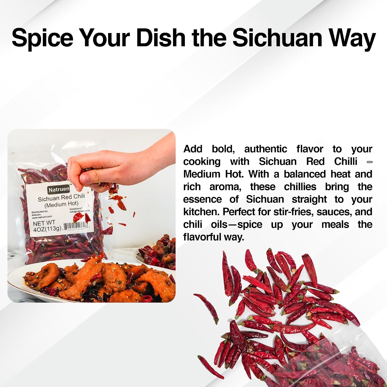 Detalle de Natruen Dried Sichuan Red Chili Pods, 4 oz, Medium-Hot Whole Chilies