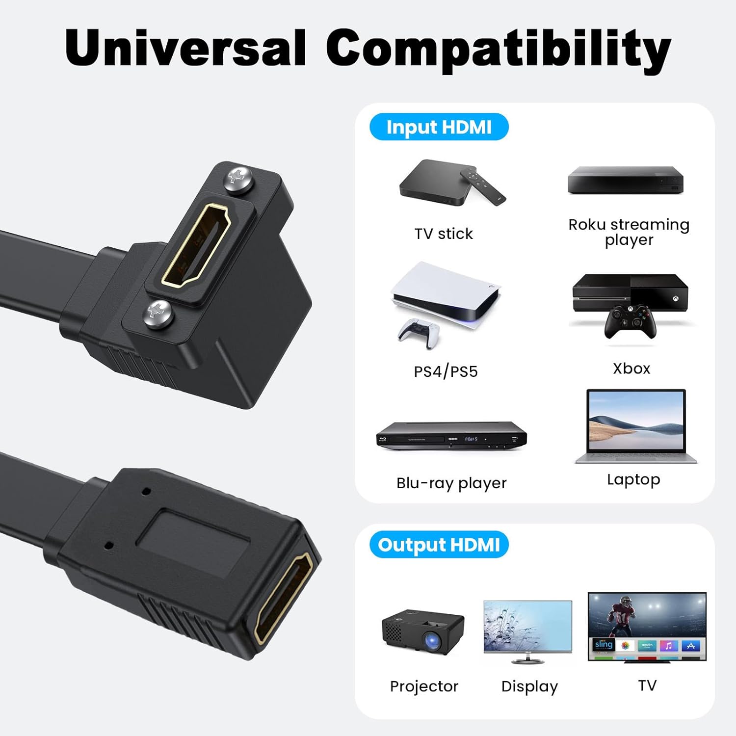 Thumbnail 2 de Maxhood Flat HDMI Female to Female Cable: 4K Panel Mount, 1.5ft