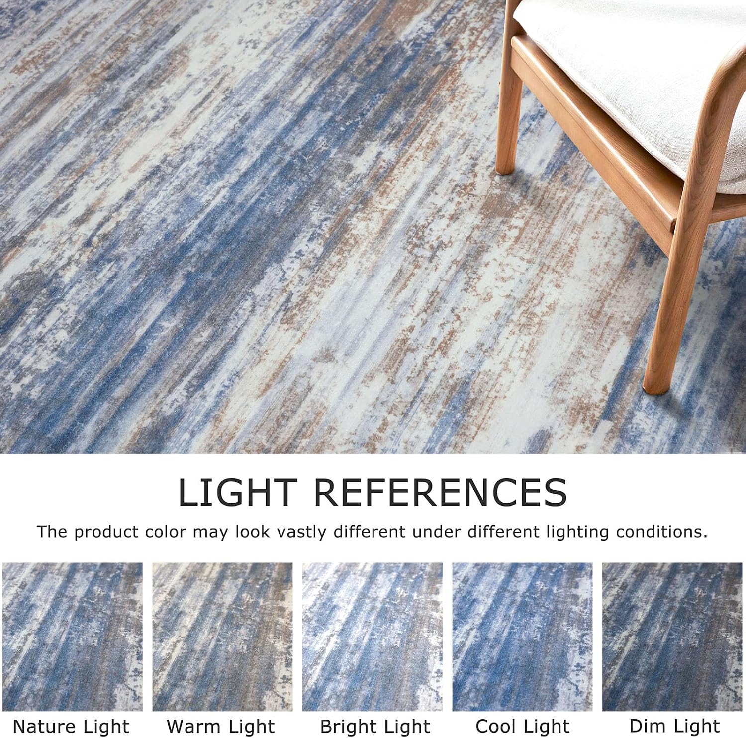 Detalle 2 de KOZYFLY Modern Abstract Hallway Runner Rug, 2x8 — Non-Slip, Washable, Blue-Rust-White Abstract Stripe