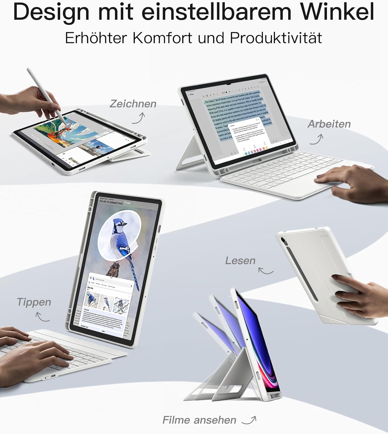 Thumbnail 3 de Inateck Hülle mit Tastatur für Samsung Galaxy Tab S10 Lite / S10 FE / S9 FE / S9 – abnehmbare Tastatur, Touchpad, Doppelständer