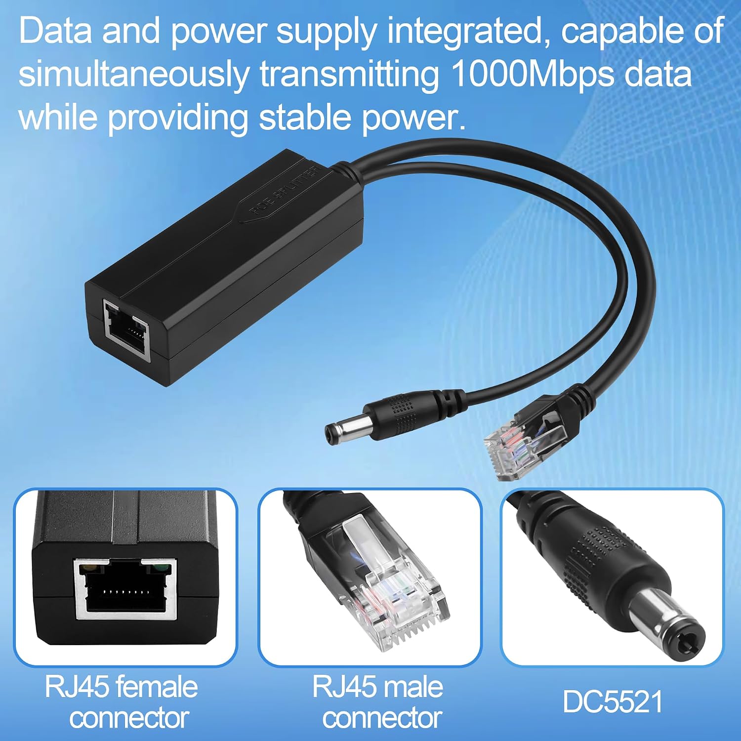 Thumbnail 2 de TIENFOKOTA PoE Splitter Adapter 5V 2.4A – 15W, IEEE 802.3af/at, DC5521