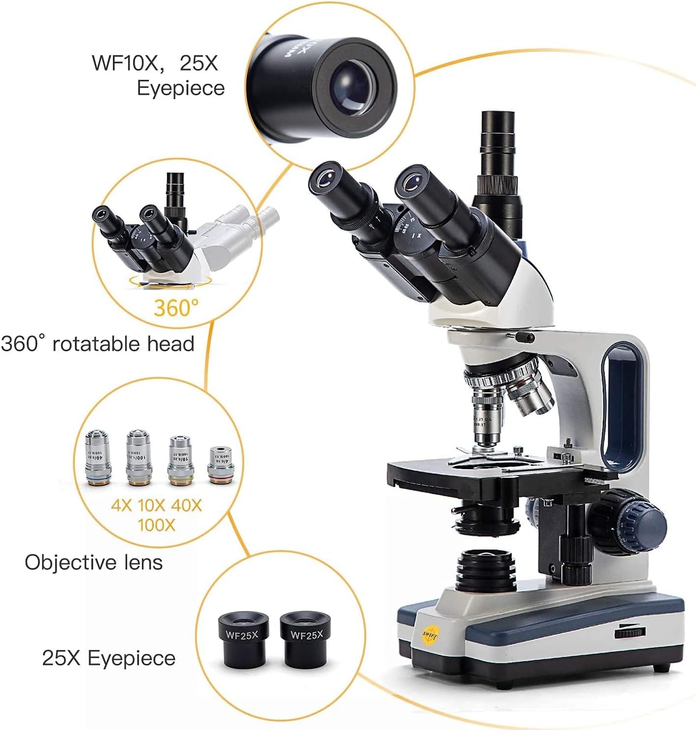 Detalle 2 de Swift SW350T Compound Trinocular Microscope with 5.0 MP Camera and Included Slides