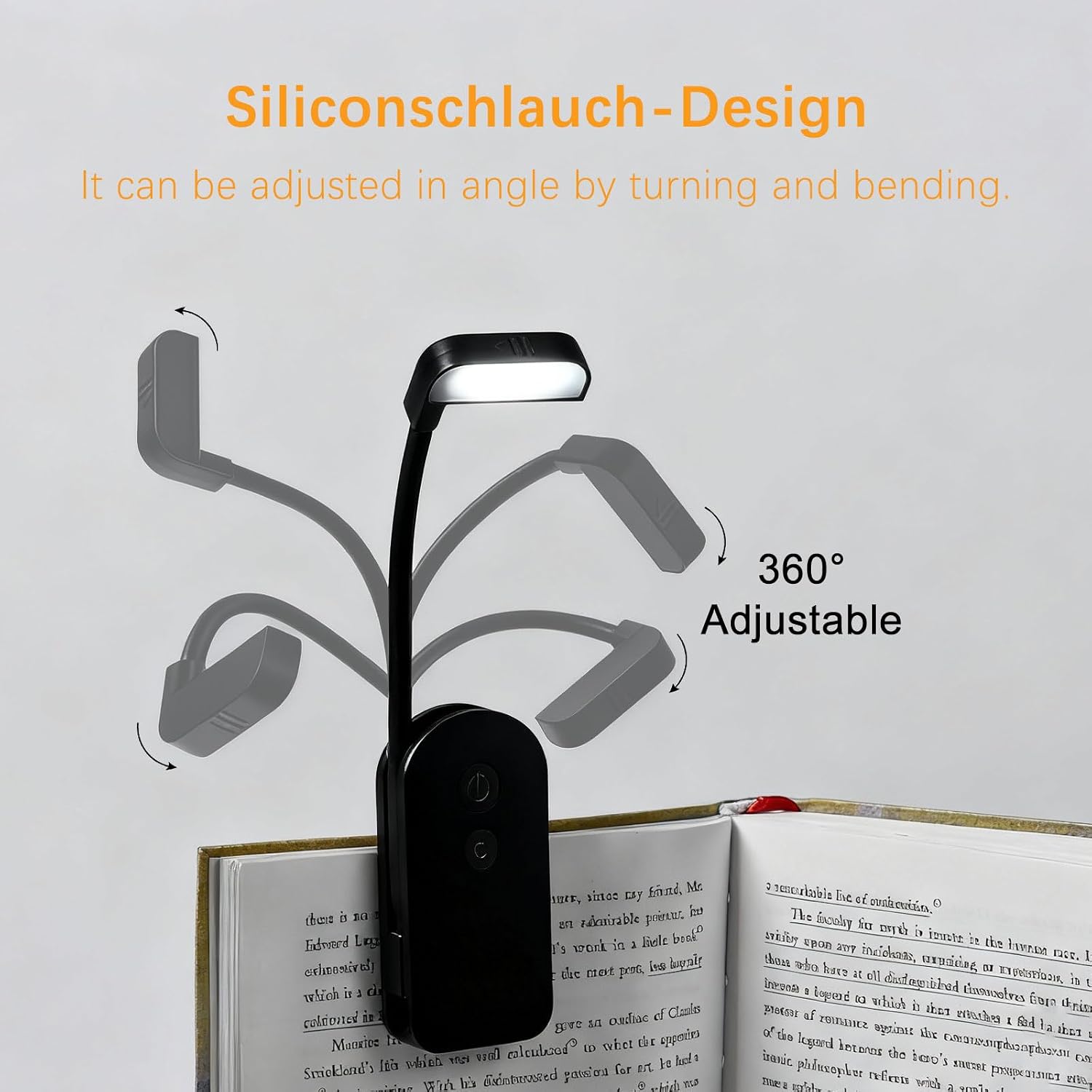 Detalle 1 de AdalyRoma F26 boekenlamp met clip, 9 leds, 3 lichtkleuren en 360° verstelbaar