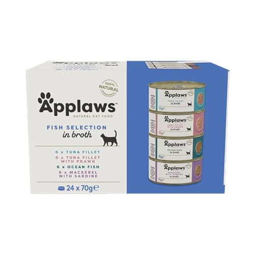 Detalle de Applaws 100% Natural Wet Cat Food – Fish Selection in Broth, 70g Tin (24 Pack)