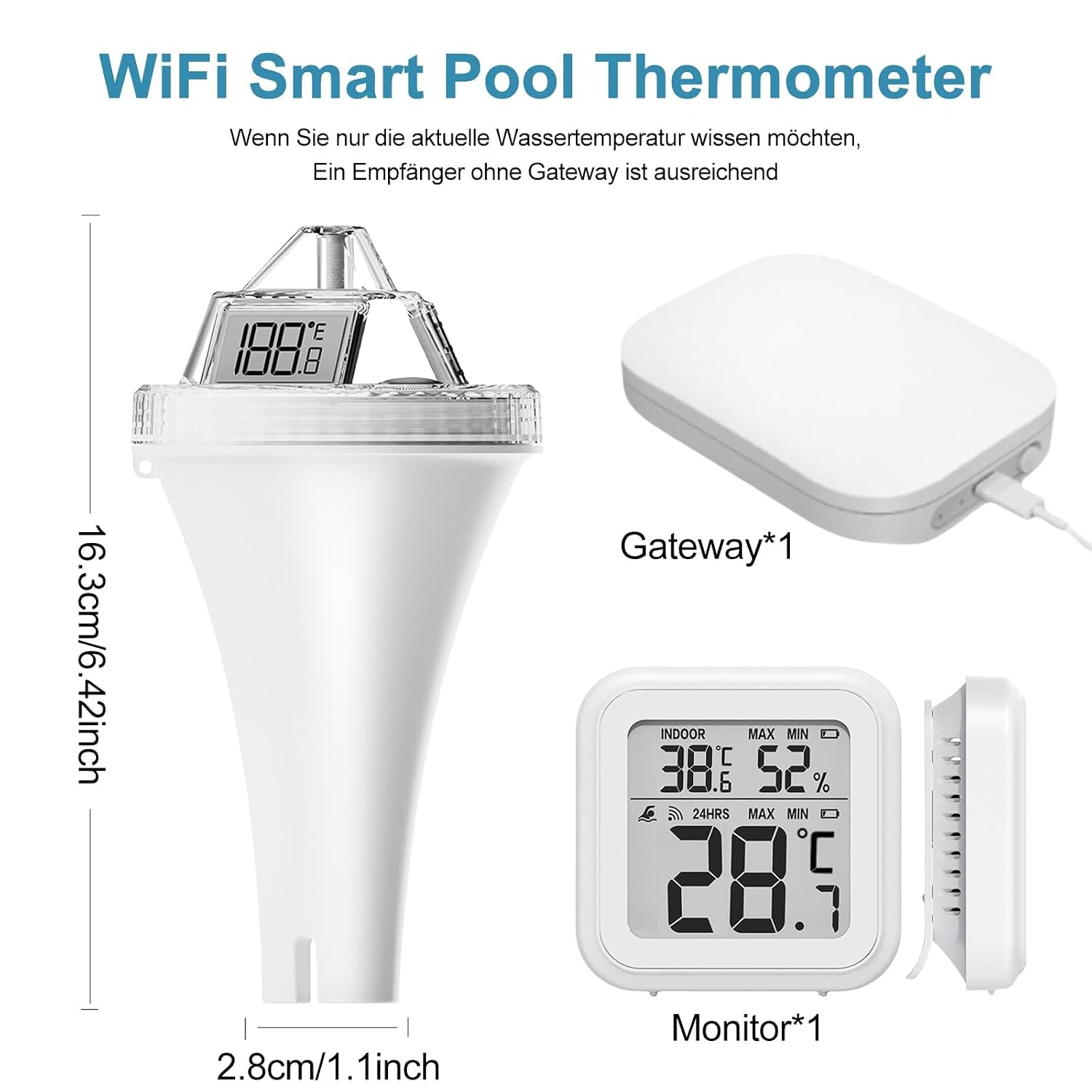 Detalle 2 de HOSPAOP H0565 flytande Wi-Fi-pooltermometer med LCD och app