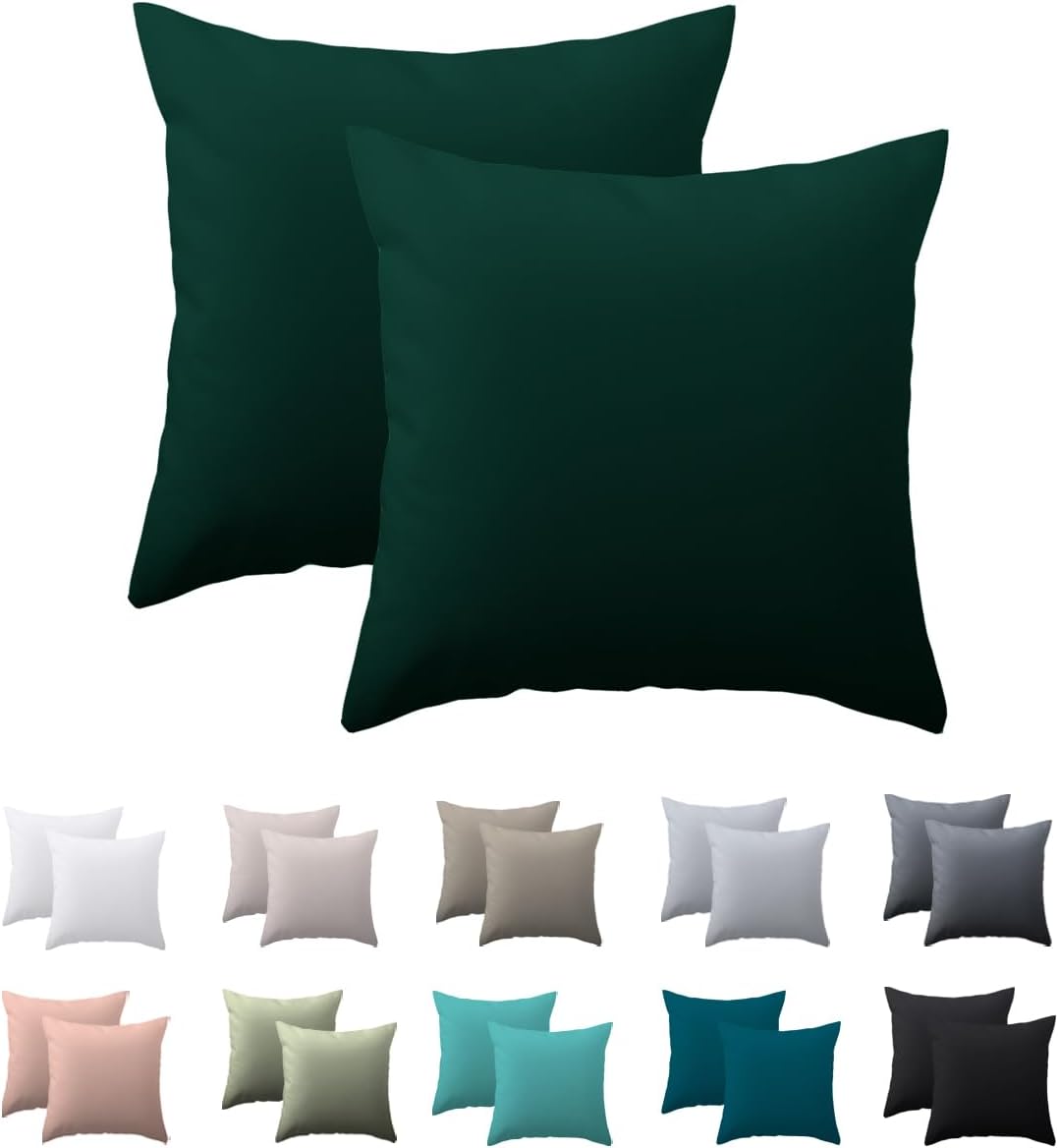 Detalle de Nesture Kissenbezug 40 x 40 cm (2er-Set) – Kopfkissenbezüge aus 100% Mikrofaser in Dunkelgrün mit Reißverschluss