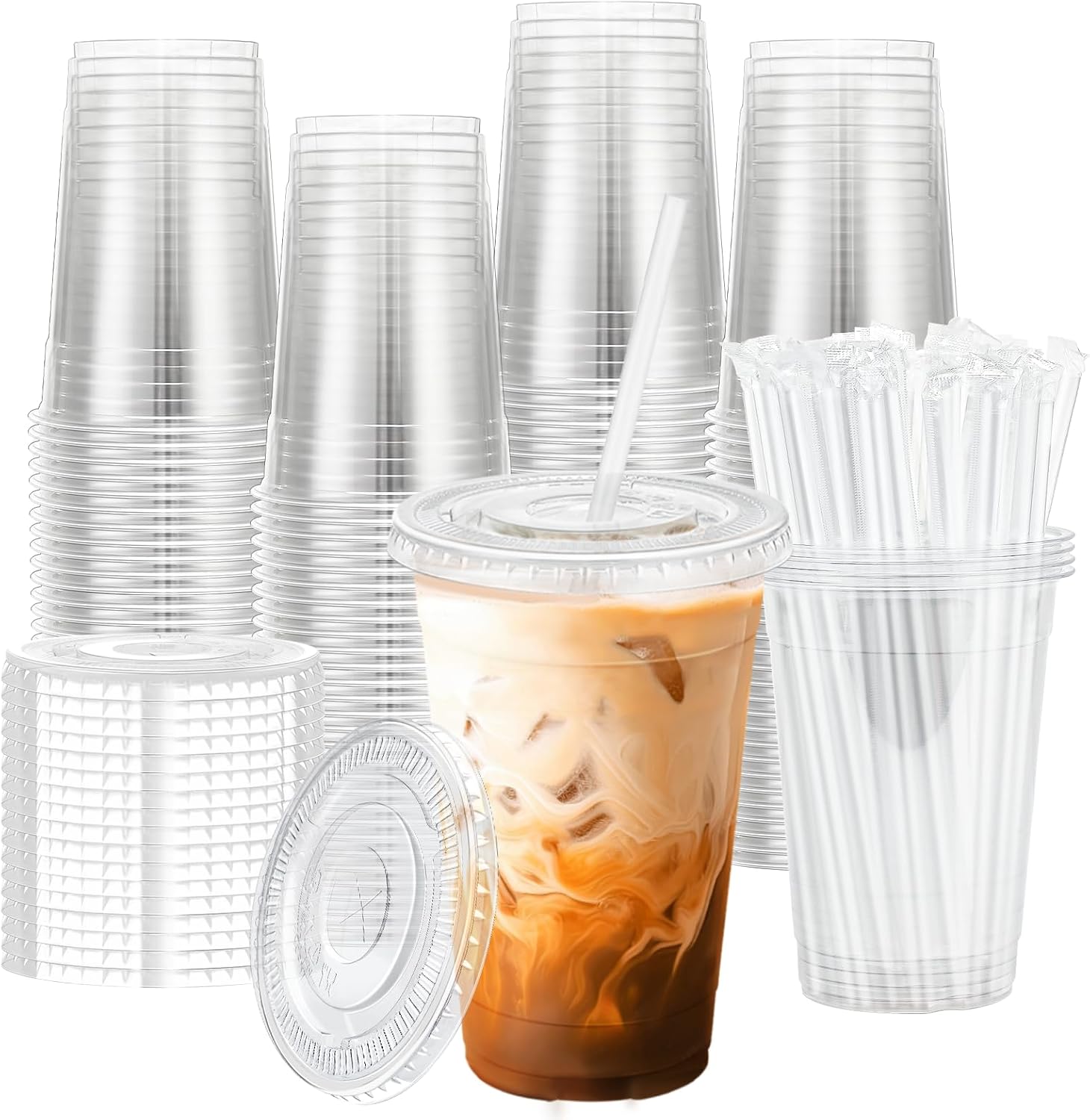Imagen de BYSNOW 20 oz Cup with Lids & Straws (100 Pack) — Clear, Leak-Resistant To-Go Cups en OfertitasTOP