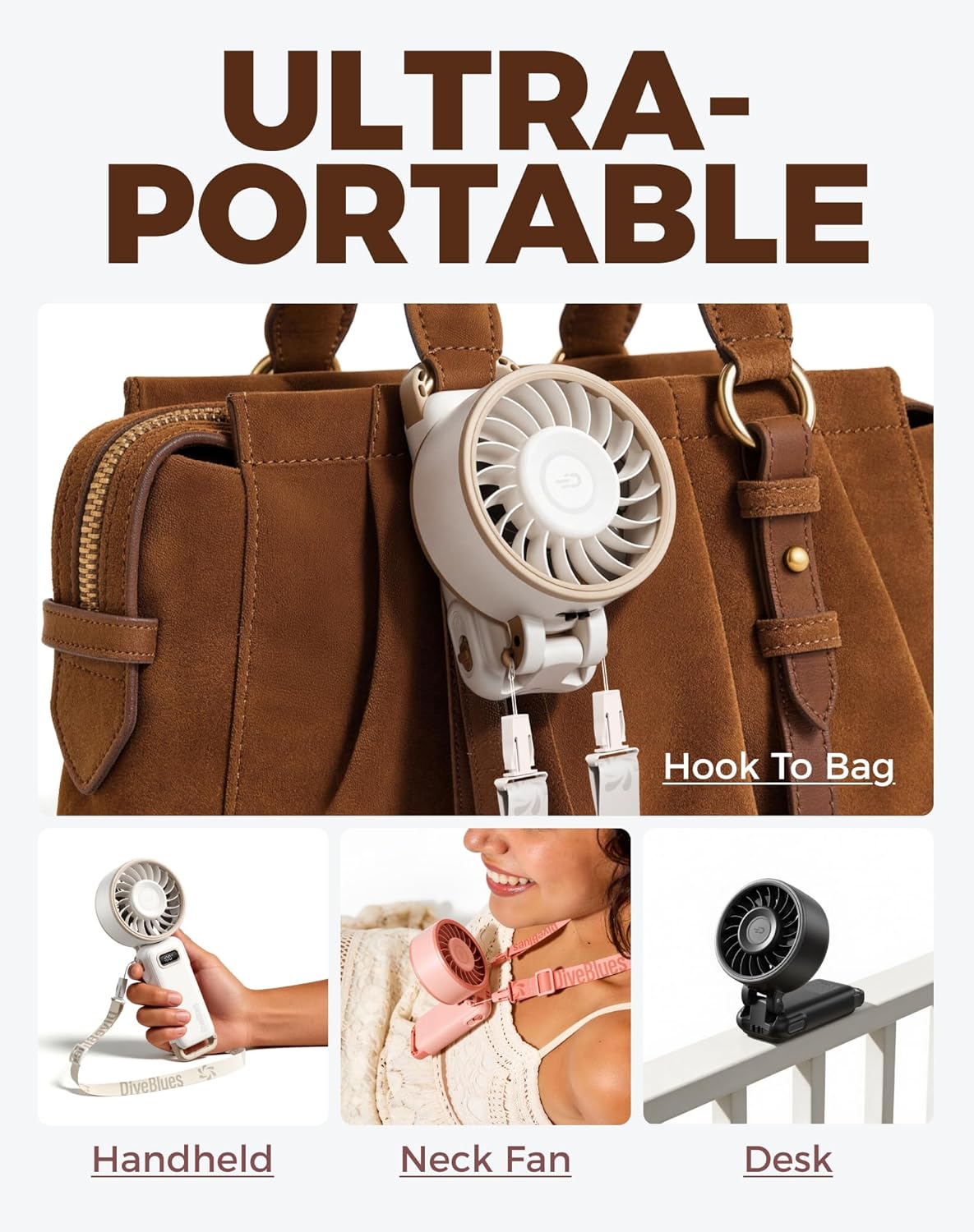 Thumbnail 4 de Diveblues Handheld Turbo Fan: 1–100 Speed, USB-C Rechargeable, 4-in-1 Portable Cooling