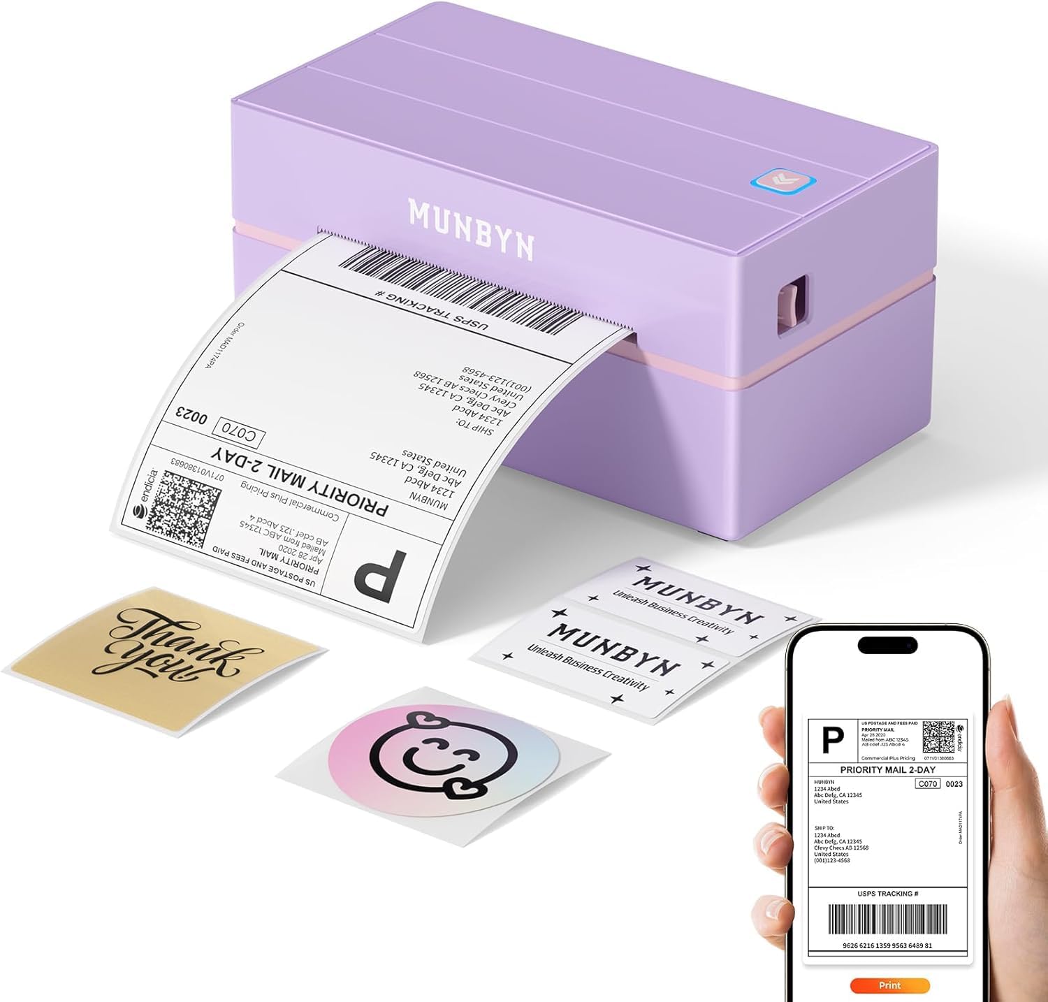 MUNBYN Imprimante thermique 4x6 60 pages/min Bluetooth