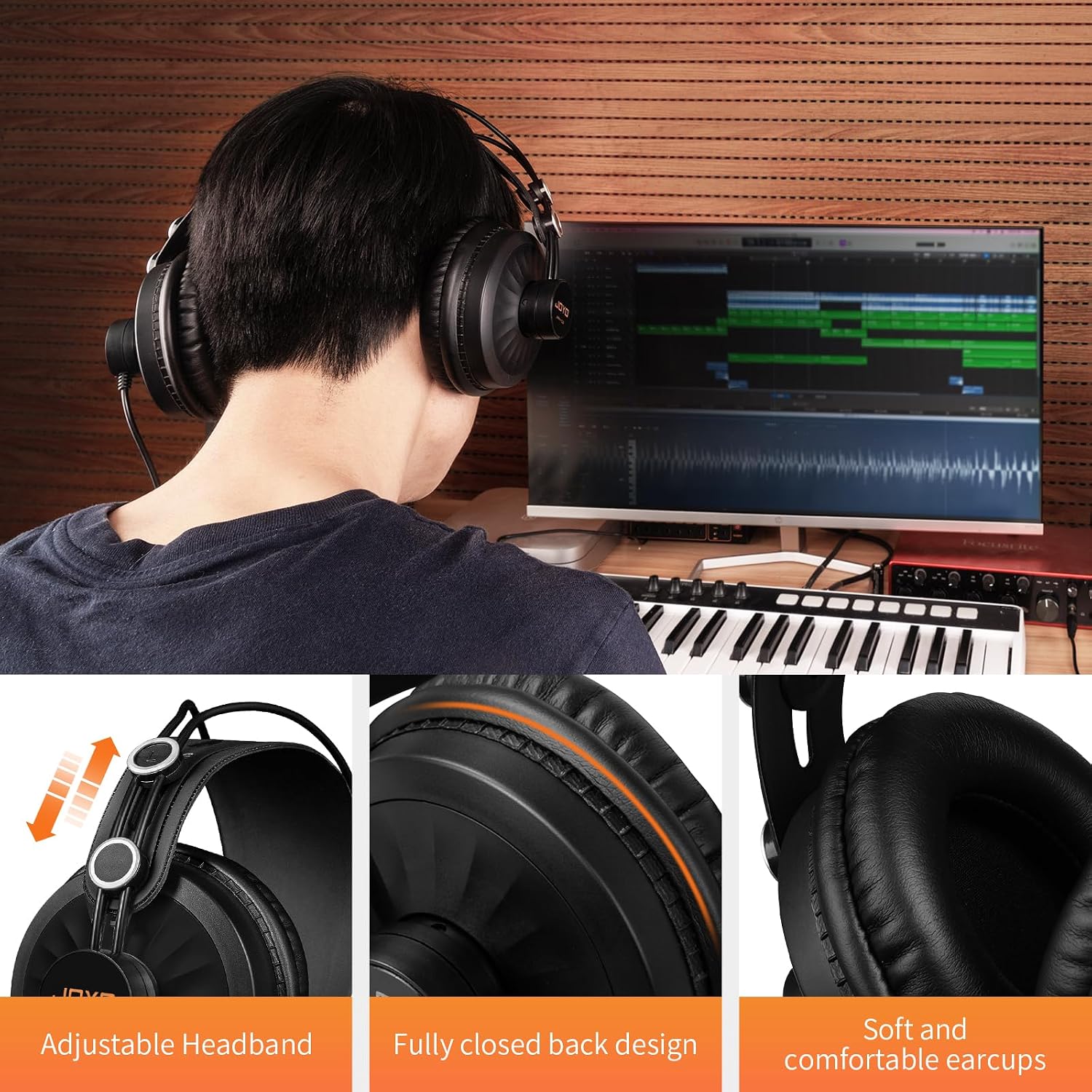Detalle 1 de JOYO JMH-02 Studio Monitor Headphones, 50mm Drivers, Closed-Back Design