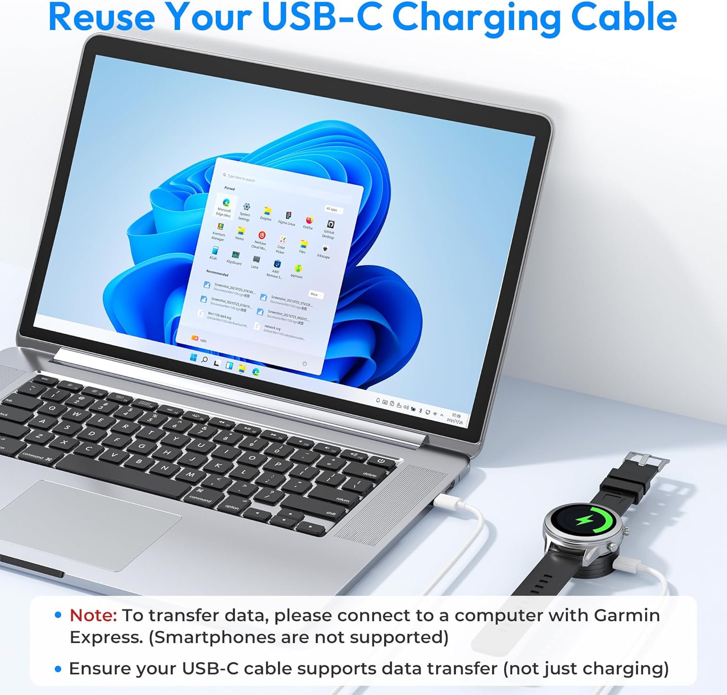 Detalle de Ruxely USB-C Charger Adapter for Garmin Watch