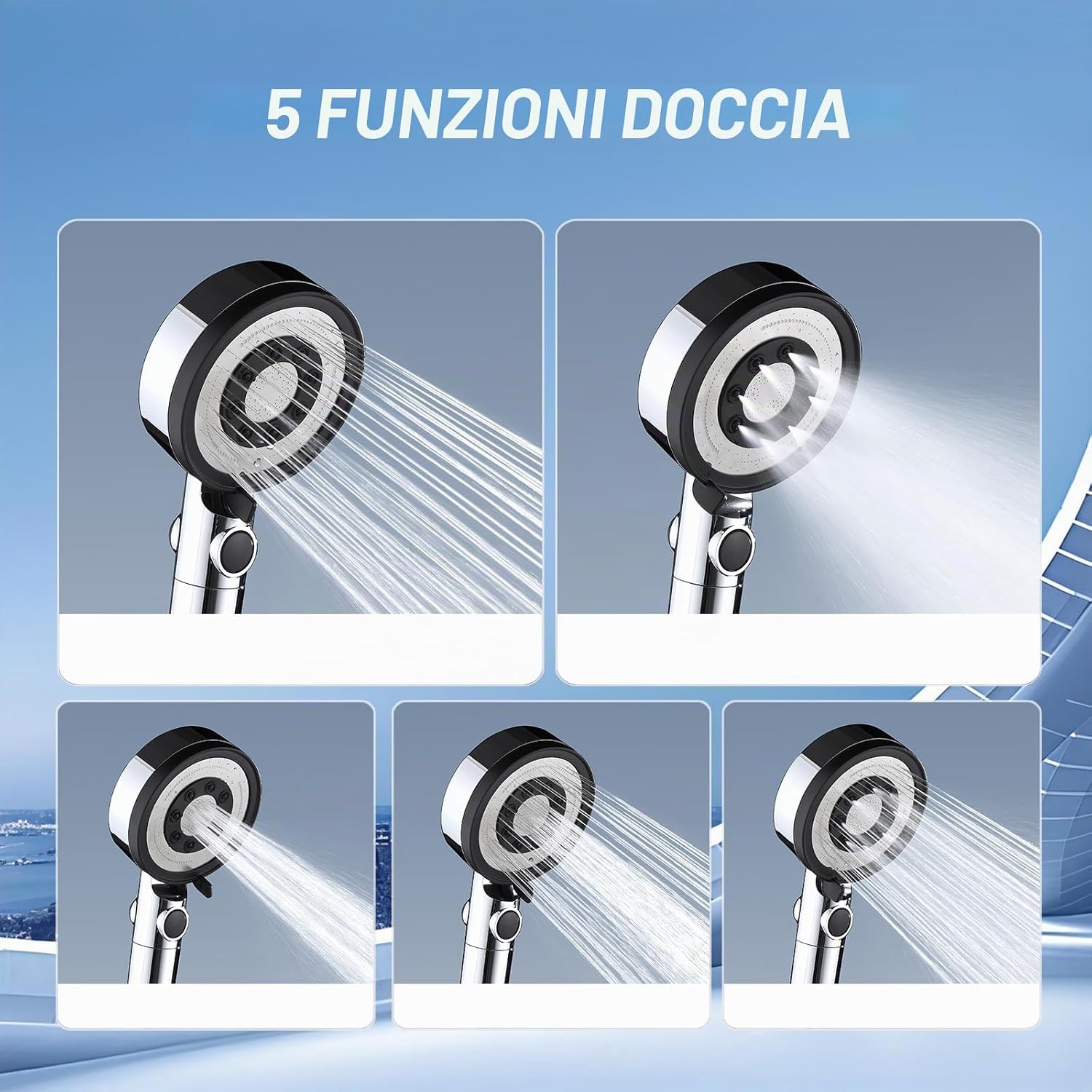 Thumbnail 3 de BECMai Soffione Doccia Anticalcare con Filtro, Alta Pressione e 5 Modalità Spray (Senza Tubo e Supporto)