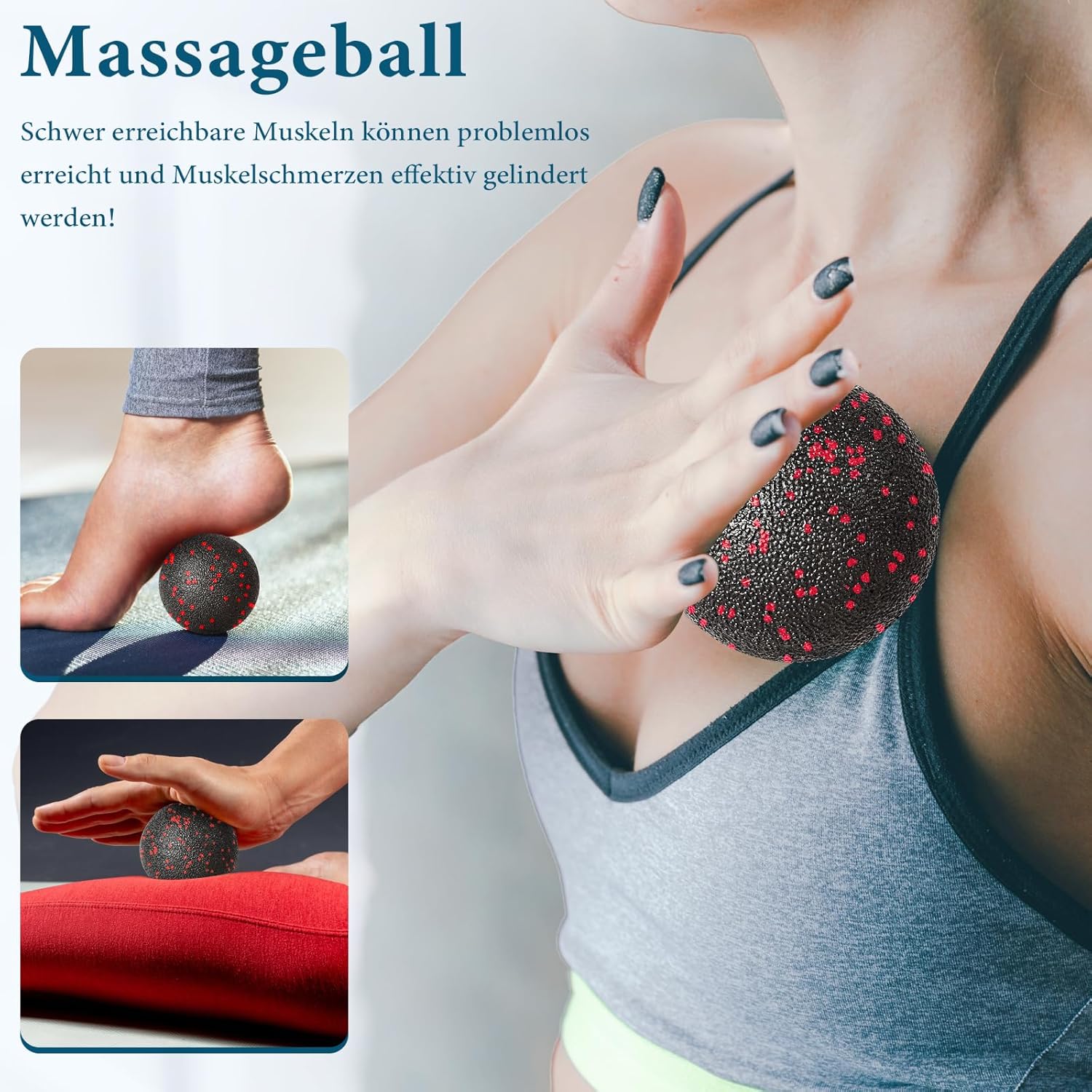 Thumbnail 3 de Faszienrolle Set Foam Roller mit Duoball, Mini-Faszienrolle und Fußball für Ganzkörper-Faszientraining – Rot