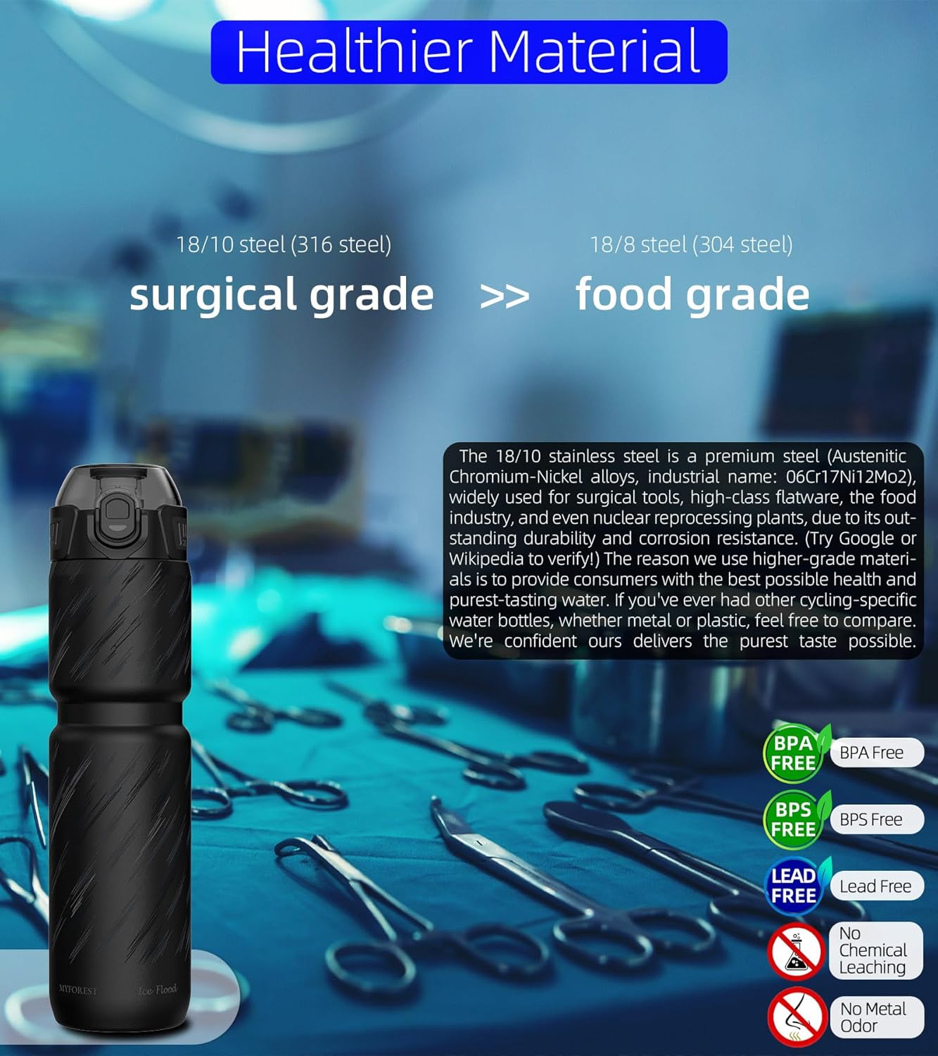 Thumbnail 1 de MYFOREST 700ml Borraccia Termica per Bici – rivestimento in acciaio chirurgico, apertura rapida e impugnatura robusta (Tempesta nera)