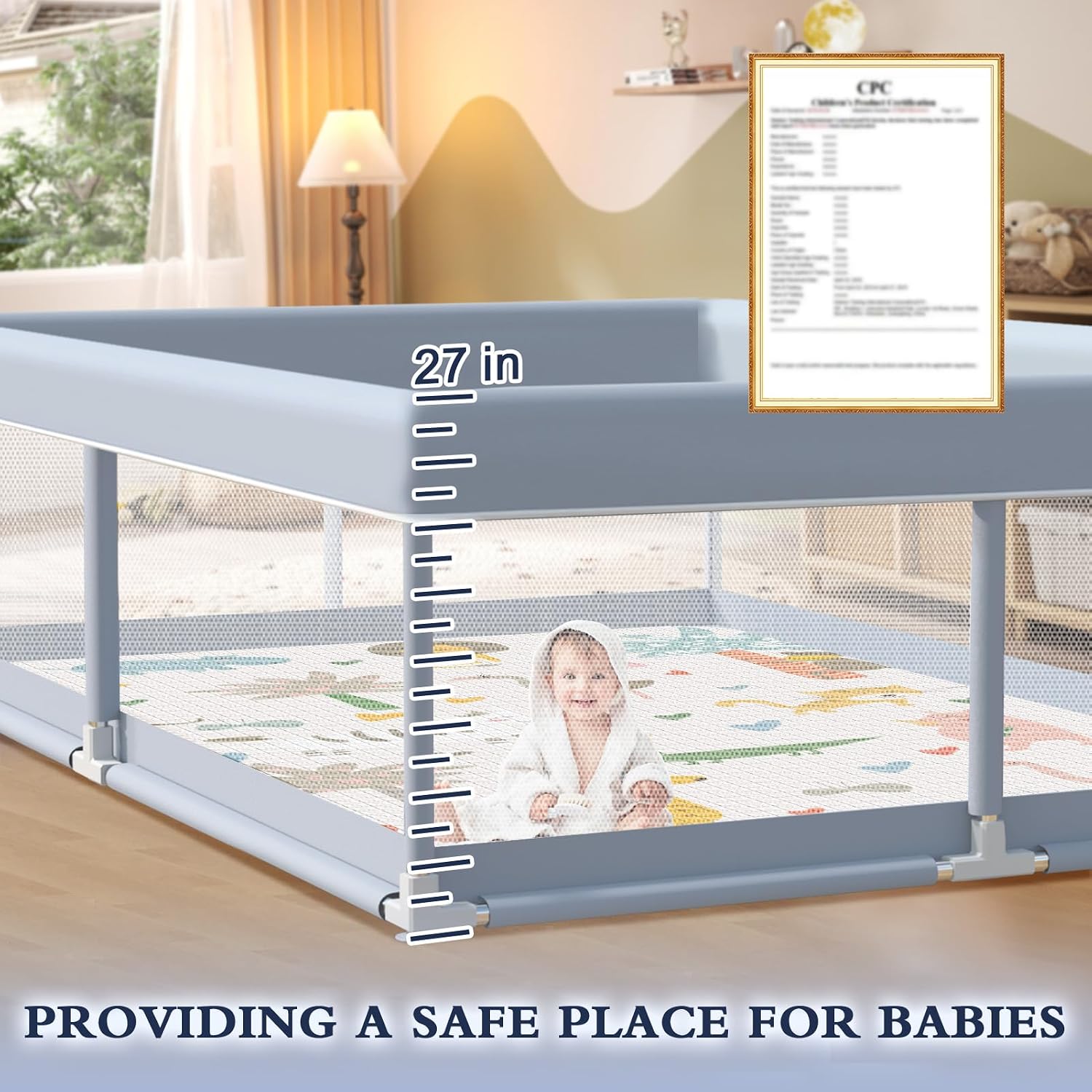 Thumbnail 2 de XVISHX 65 x 50 Inch Baby Playpen with Mat, Playard for Indoor & Outdoor Use (Grey)