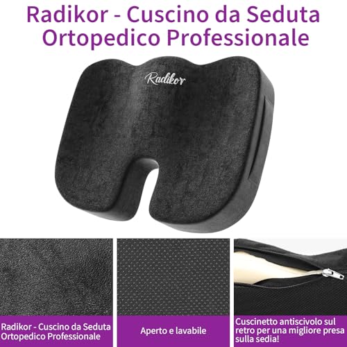 Thumbnail 6 de Radikor Cuscino ergonomico per sedia in memory foam, nero, con base antiscivolo