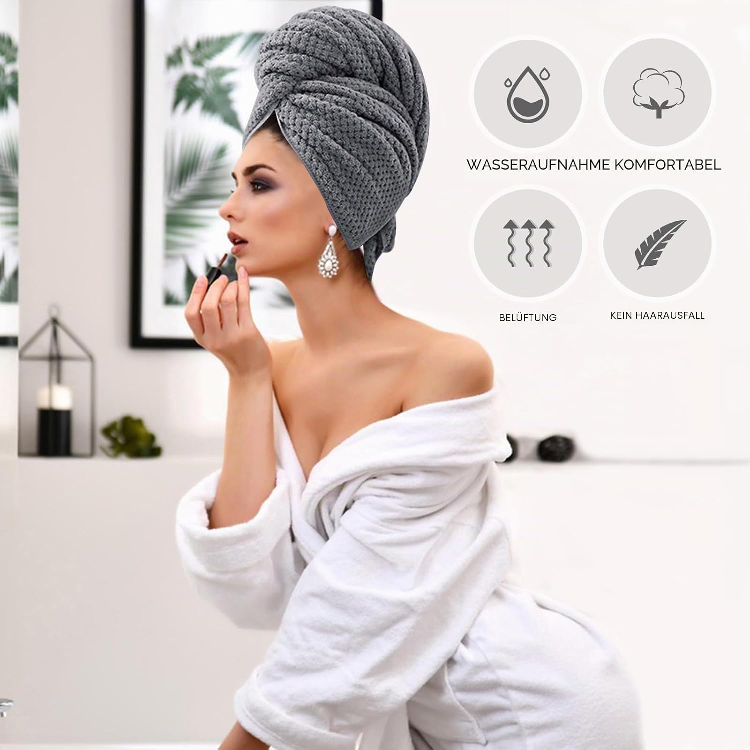 Thumbnail 5 de ytorgr Mikrofaser Haarturban 2 Stück – 100 x 60 cm, elastischer Band, schnell trocknend, super saugfähig
