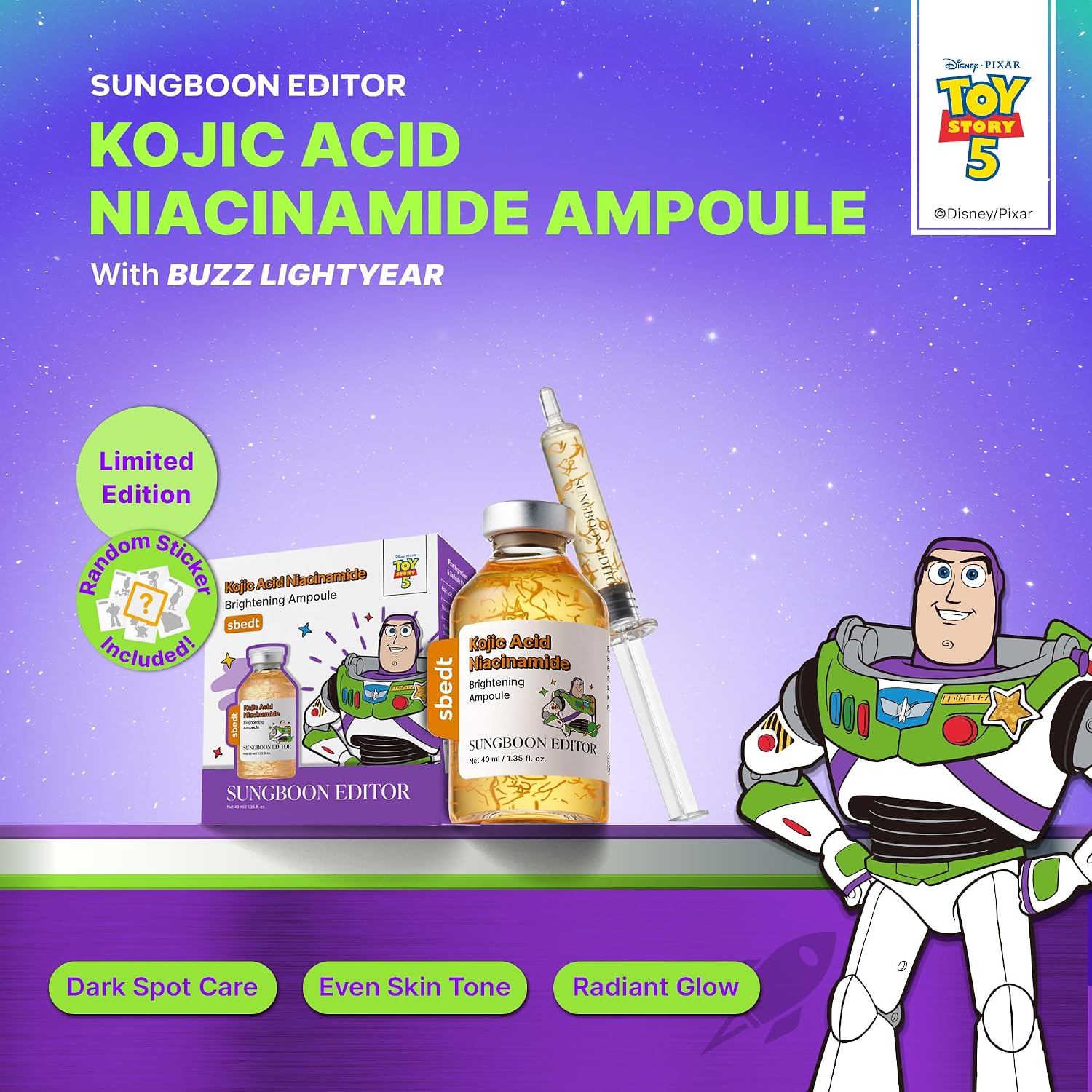 Detalle 2 de SUNGBOON EDITOR Kojic Acid Ampoule, Toy Story 5 Edition, 1.35 fl oz