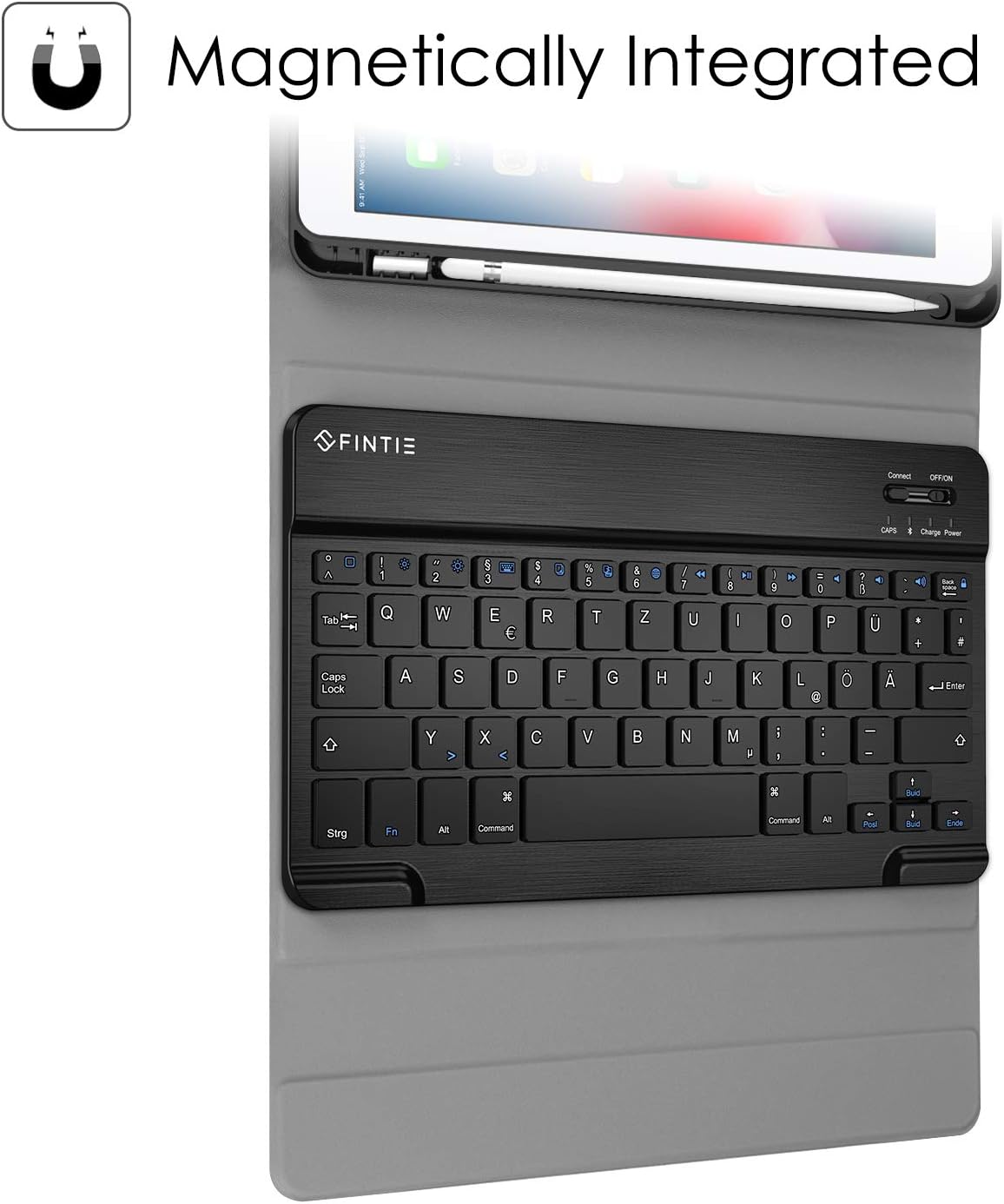 Detalle 2 de Fintie Tastatur Hülle für iPad 9,7 2018 (6. Generation) – magnetische QWERTZ Bluetooth-Tastatur mit Pencil-Halter