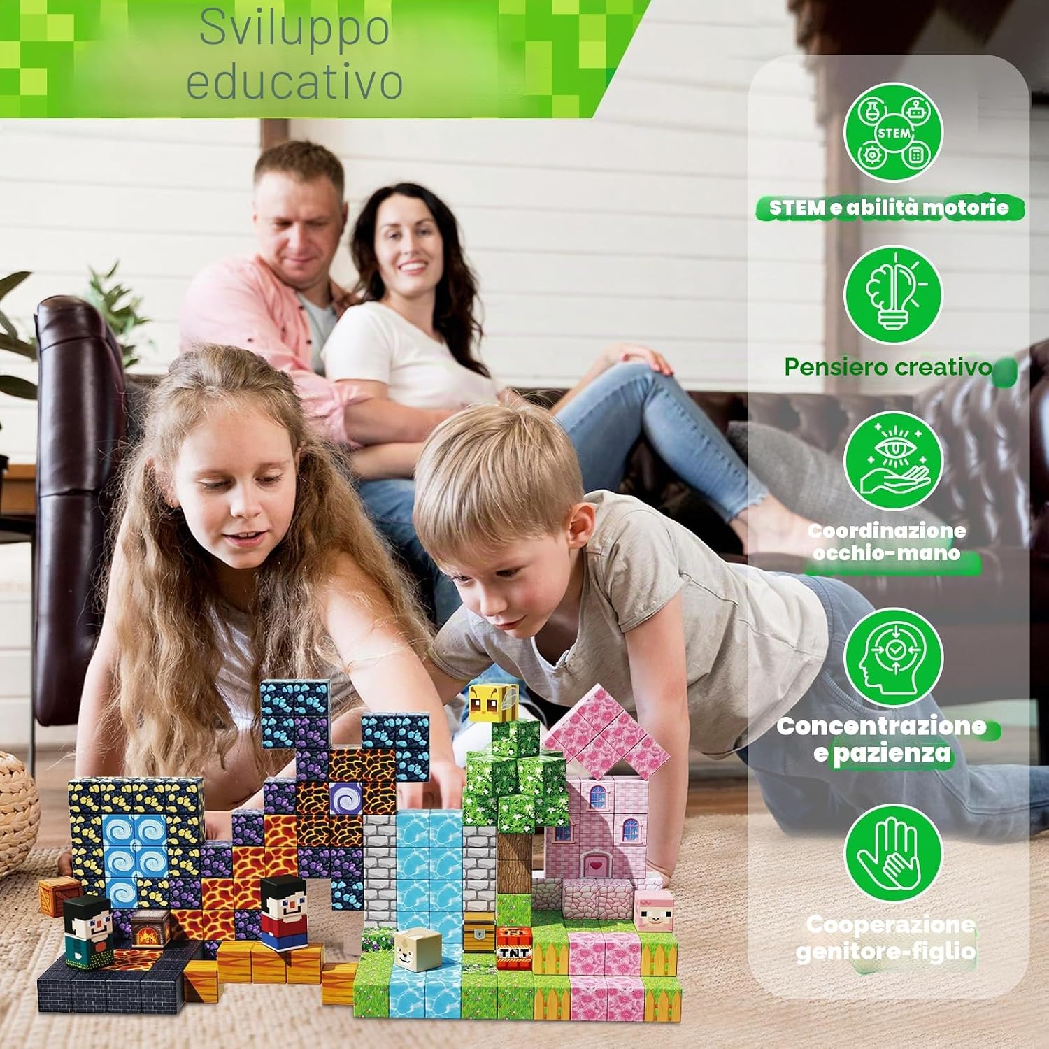 Thumbnail 5 de GraceDuck Costruzioni Magnetiche: 200 Blocchi per Foresta Oscura e Castello Rosa, Montessori per bambini 3–9 anni