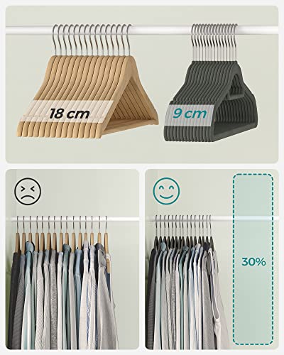 Detalle de SONGMICS Percha de Terciopelo, Juego de 20, Antideslizantes con Barra para Corbatas y Gancho Giratorio 360°, 0,6 cm de espesor, 43,5 cm, Gris CRF20V