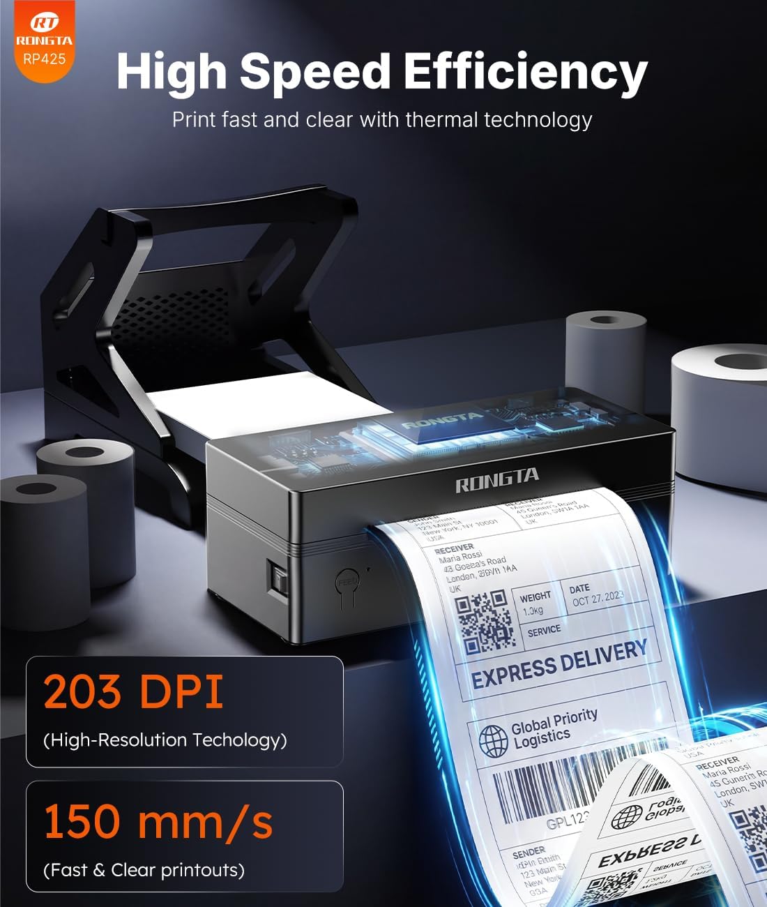 Thumbnail 5 de Rongta RP425 Bluetooth Wireless 4x6 Thermal Shipping Label Printer for iOS and Android