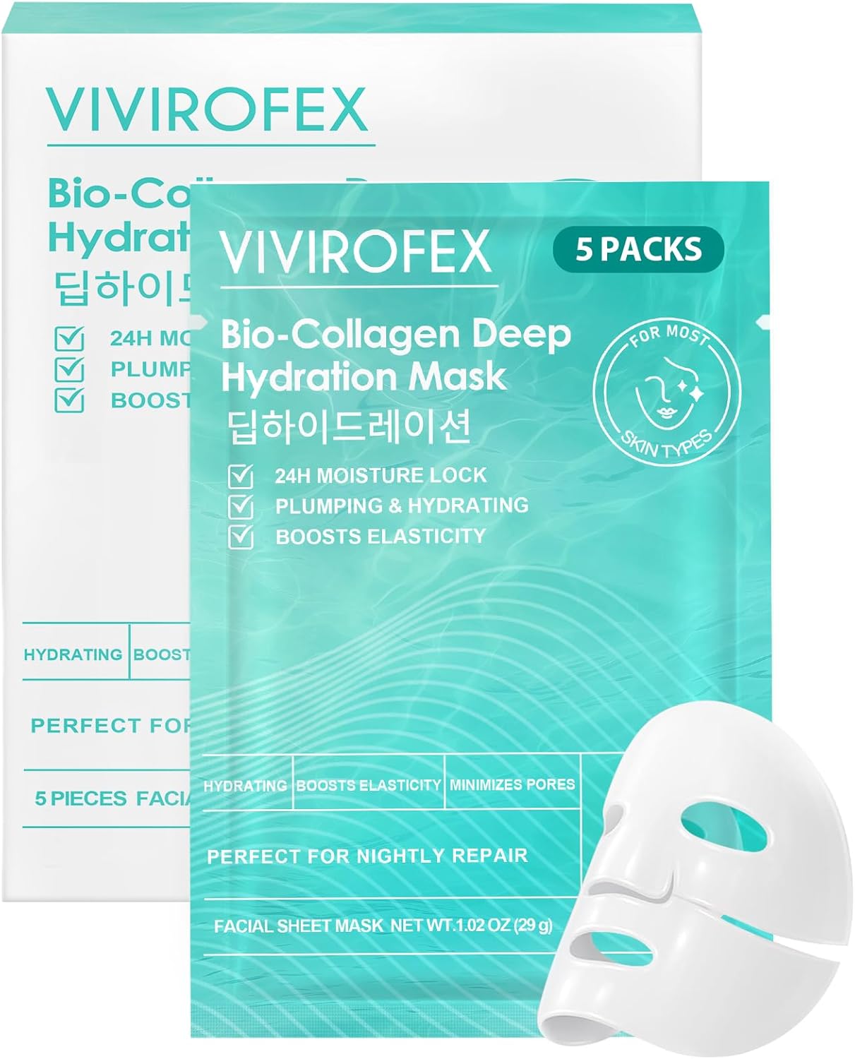 Detalle de VIVIROFEX 5 pezzi maschera viso al collagene in idrogel Bio Collagen Face Mask