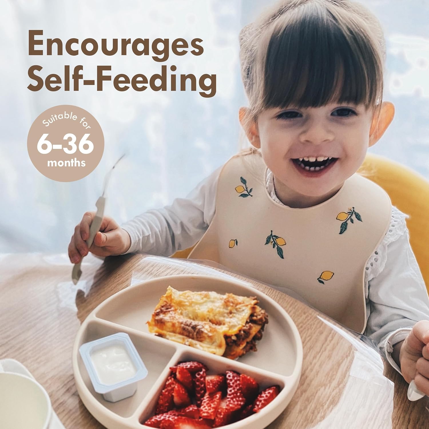 Thumbnail 4 de Moonkie 2-teilige Silikon-Kinderteller mit Deckel, Saugnapf-Baby-Teller-Set inkl. Gabel & Löffel (BPA-frei)