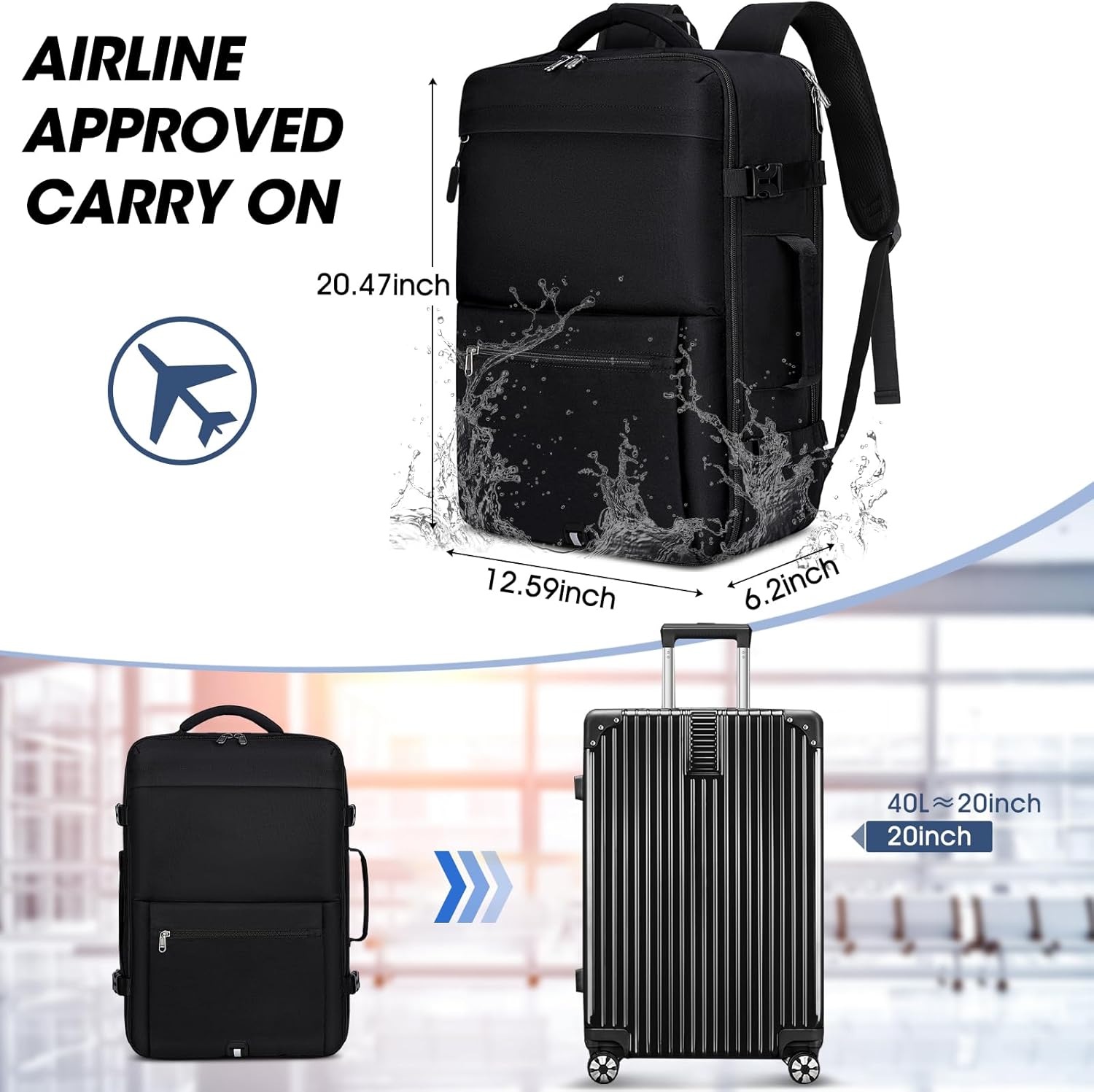 Detalle de IGOLUMON Rucksack Herren großer Laptop 17,3 Zoll – 40L, TSA-Check & Wasserdicht