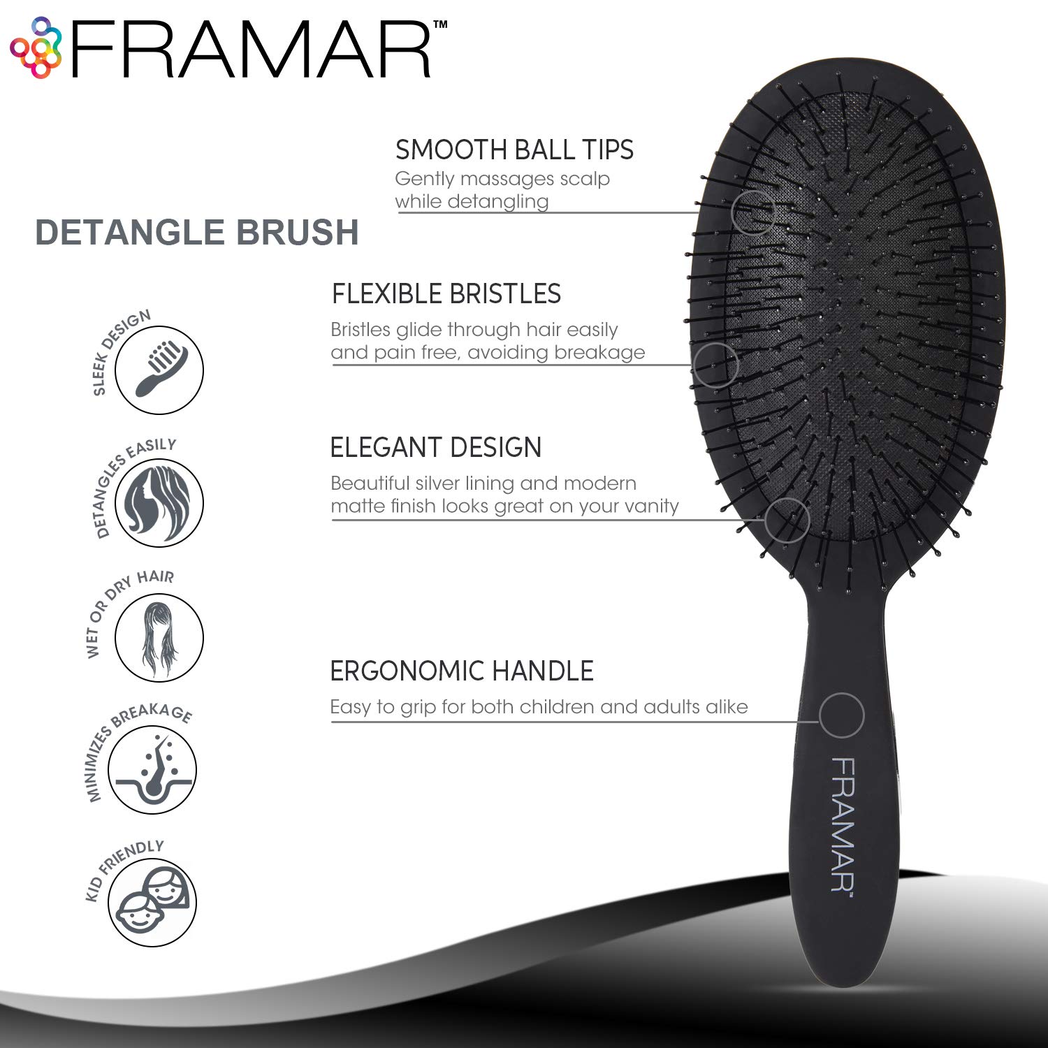 Detalle 2 de Framar Detangling Brush for Curly Hair – Wet and Dry Detangler (Red/Black)