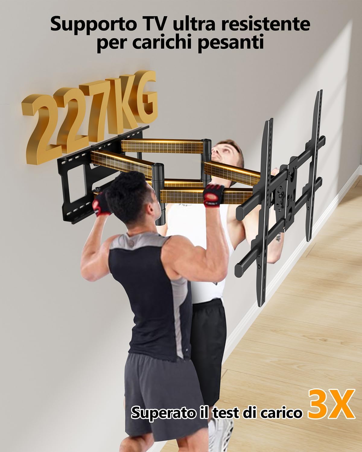 Detalle de WHYFONE Supporto TV Parete da 60–120 pollici con Bracci Doppio Snodo, Estendibile e Inclinabile, VESA 200x100–1000x600mm