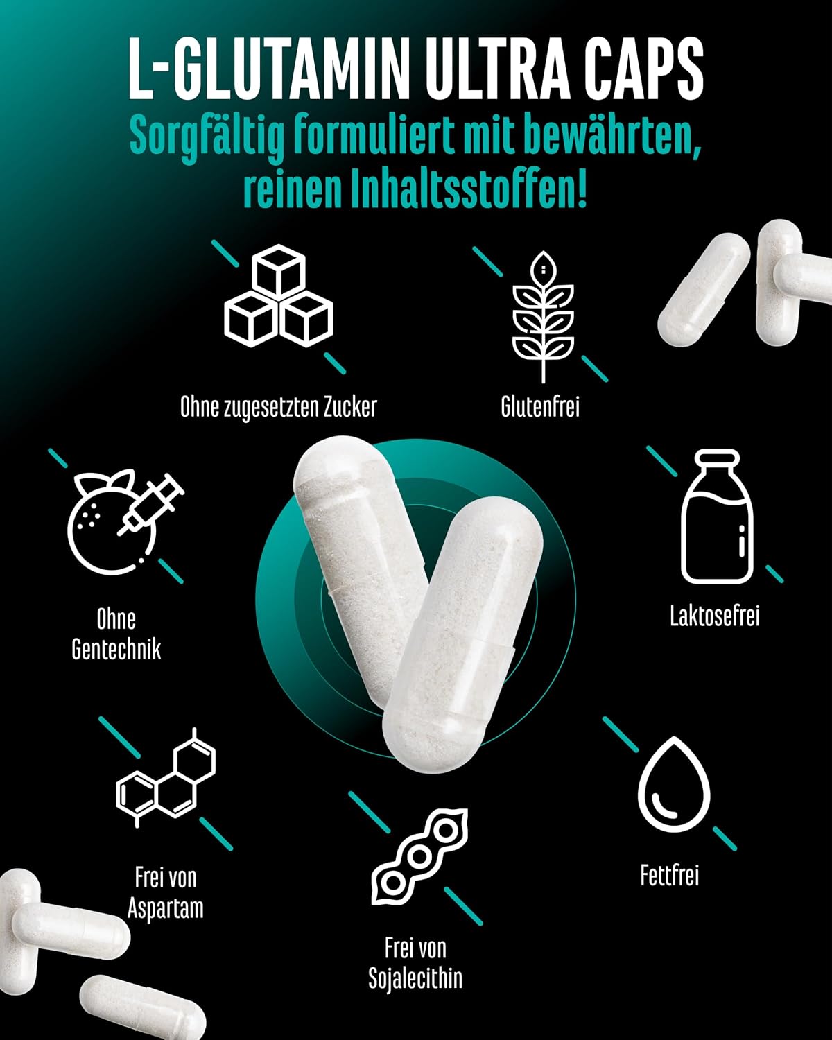 Detalle de L-Glutamin Ultra Caps – 365 Kapseln, 1100 mg pro Kapsel
