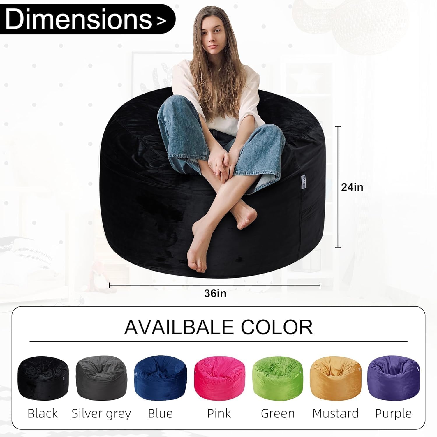 Detalle de HABUTWAY XYX-62-043-BLACK-CA 3FT Bean Bag Chair with Memory Foam