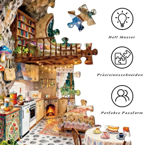 Detalle de HUADADA Puzzle 1000 Teile – Erwachsenes Felsenheim, 70 × 50 cm