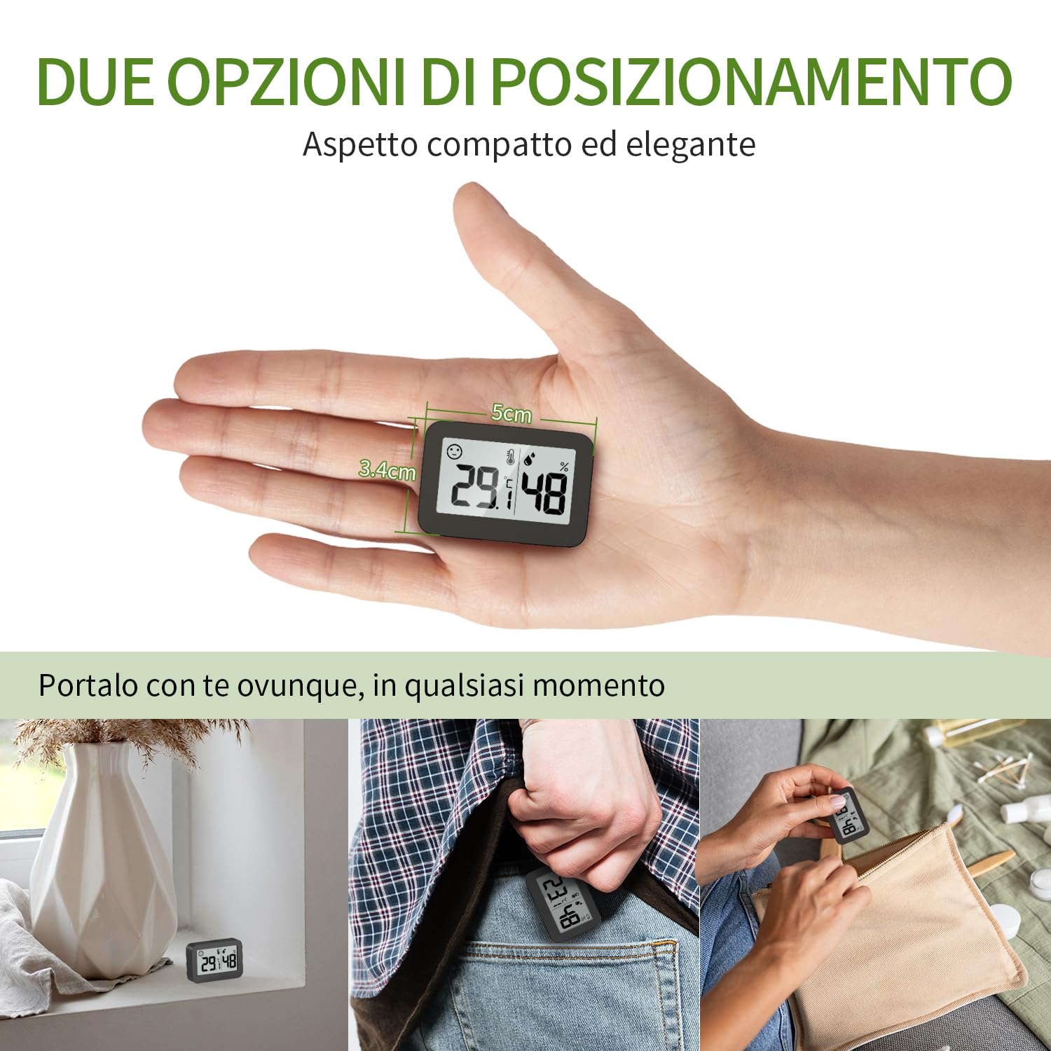 Thumbnail 1 de DOOMAY Mini igrometro termometro da interno con lettura digitale e conversione °C/°F (4,5 cm)