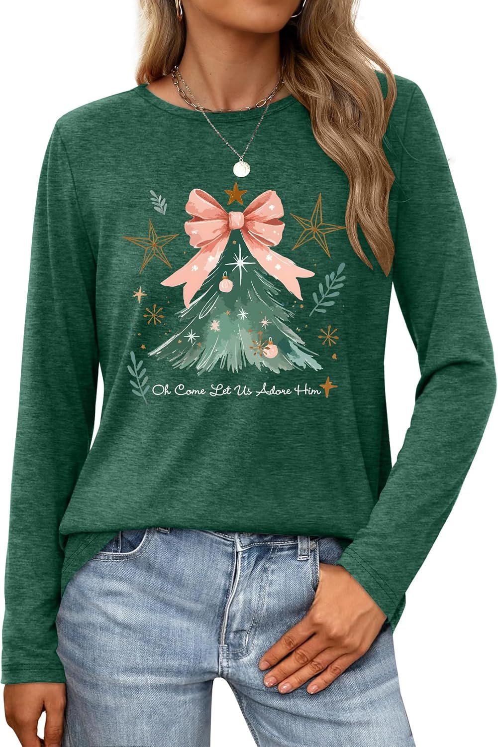 Detalle de tiorhooe Weihnachtsshirt Damen Langarm 2025 – lustiges Christmas-Shirt mit Tannenbaum-Druck