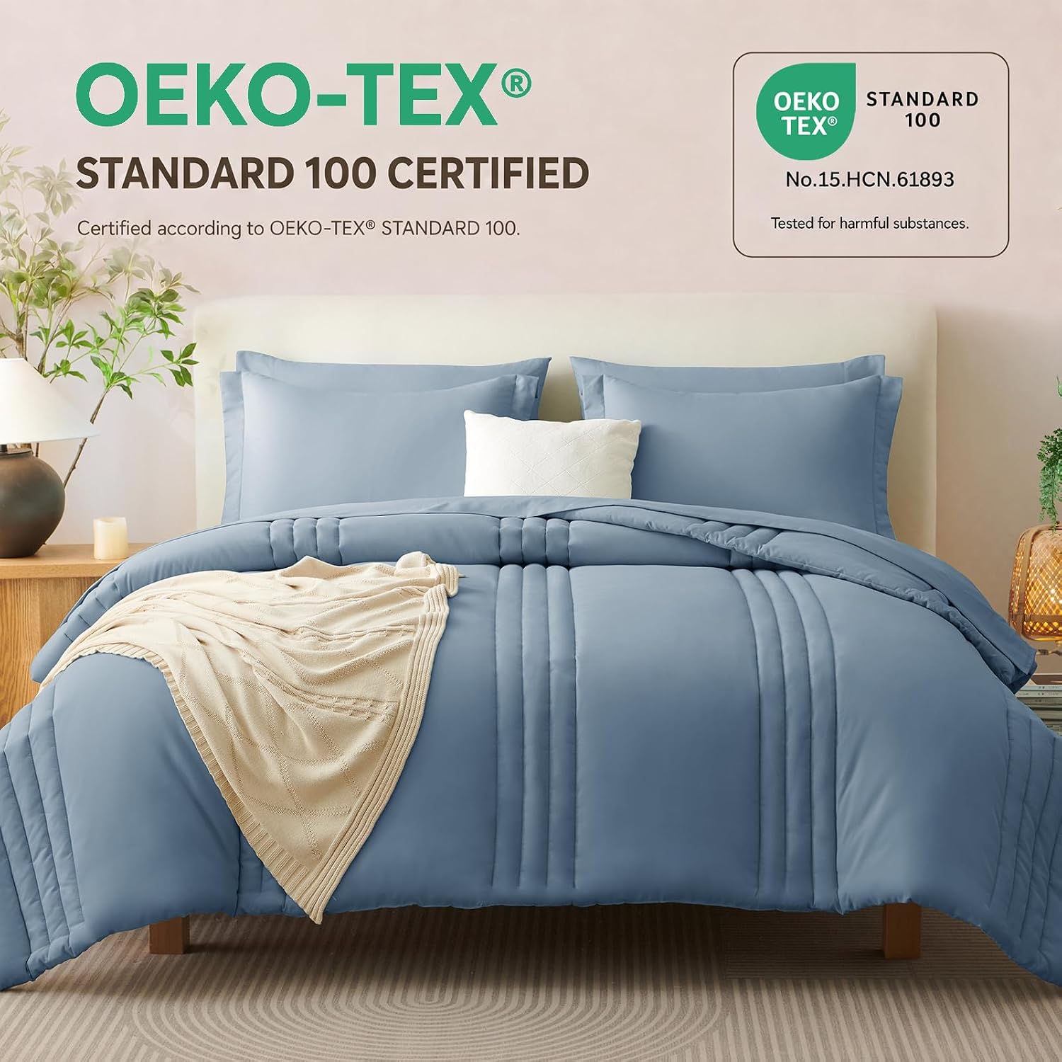 Thumbnail 6 de CozyLux CLUS25G90L8QU Queen Comforter Set, Dusty Blue, 240 GSM