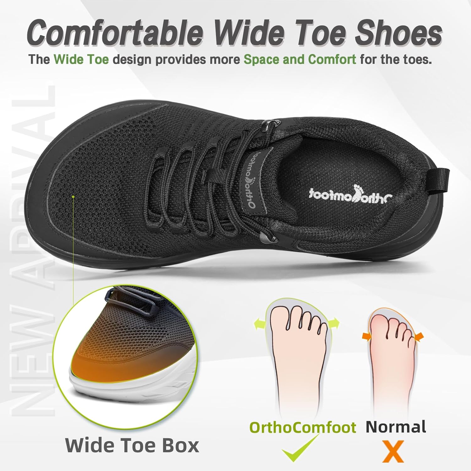 Detalle de OrthoComfoot Men’s Orthopedic Diabetic Wide Shoes with Arch Support and Wide Toe Box