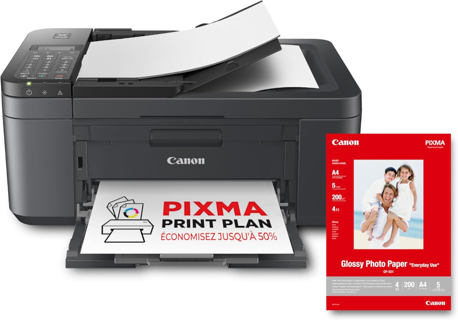 Canon PIXMA TR4755i — Imprimante couleur 4-en-1 avec plan Pixma Print et papier photo inclus