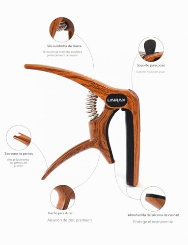 Detalle 2 de Linrax C1 Cejilla Guitarra 3 en 1 con Soporte para Púas y Extractor de Puentes