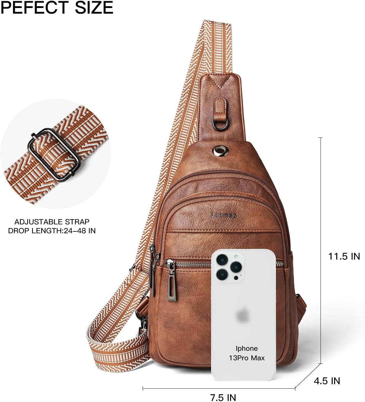 Thumbnail 4 de LATMAP Sling Bag for Women and Men – Leather Small Crossbody with Water-Resistant PU Finish