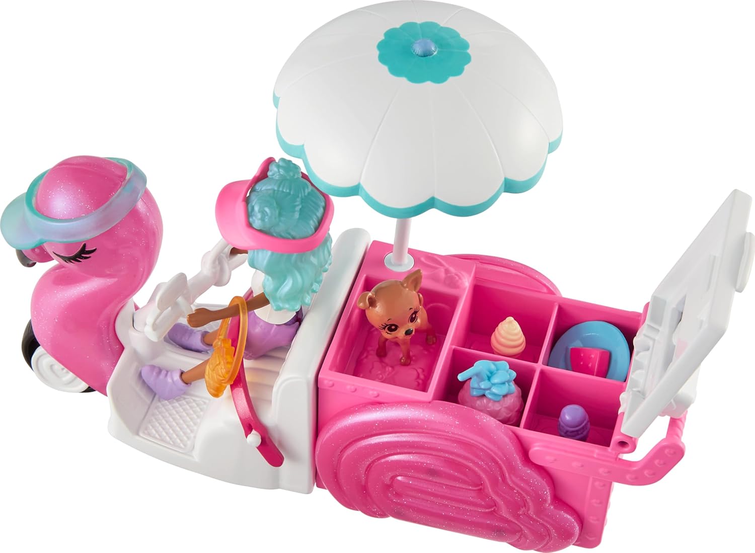 Thumbnail 4 de Ensemble de jeu Polly Pocket Flamingo Snack Cart avec poupée (7,6 cm), chiot et 17 accessoires